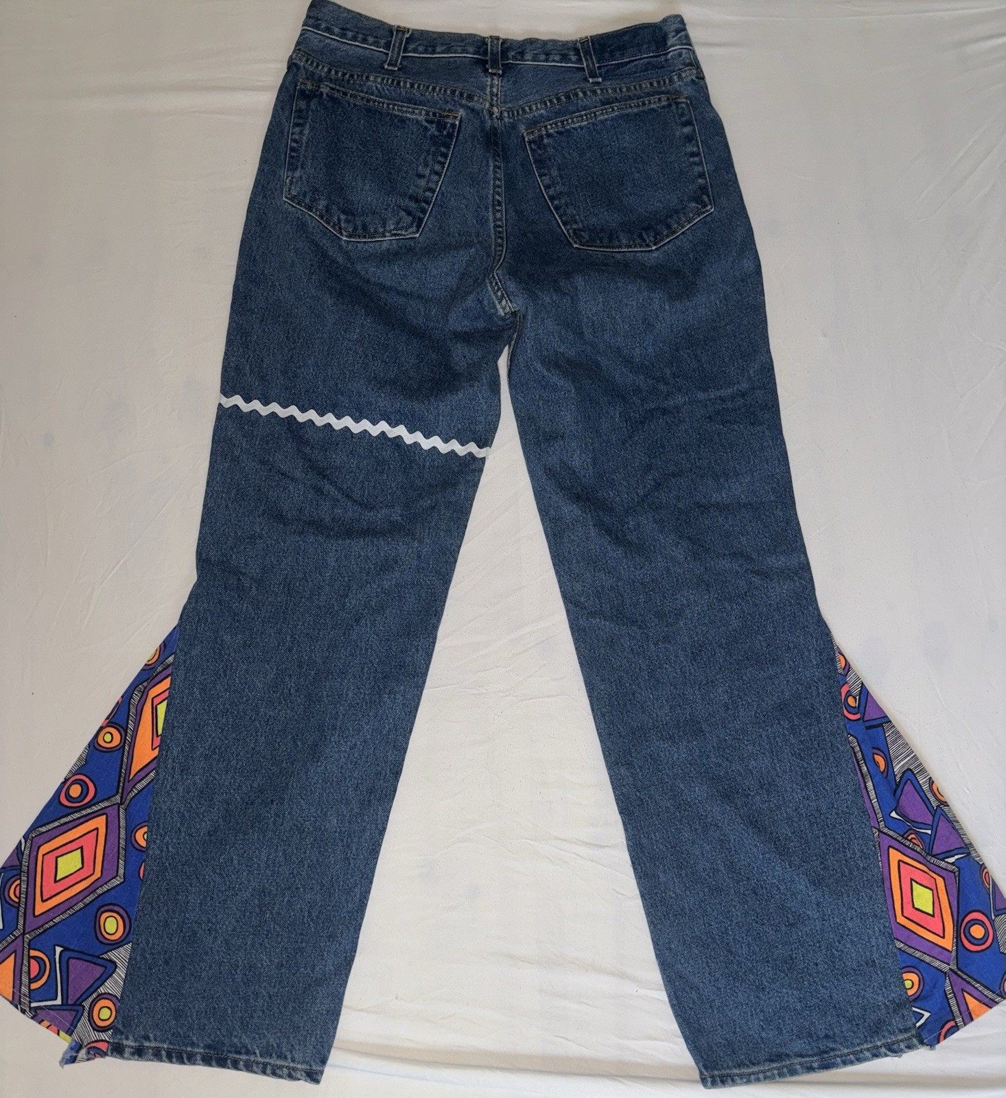 Customized Arizona Jeans Vintage Bell Bottoms 70s Geometric Print 33×30 Purple