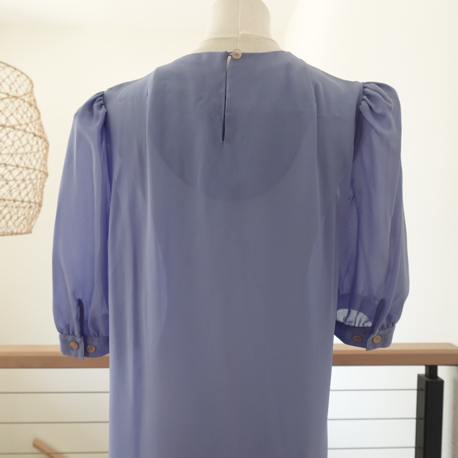 Vintage Neil Martin Dress Womens 12 Lavender Embroidered Yoke Korea Midi