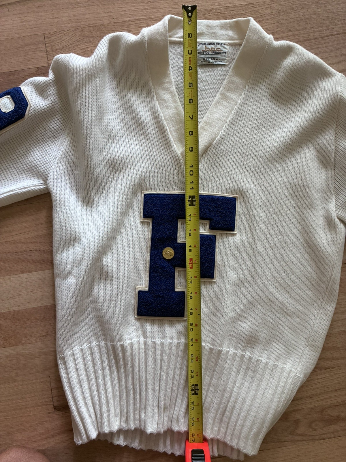 True VINTAGE 1970 Letter Sweater VARSITY White No Size Tag Franklin HS 1979