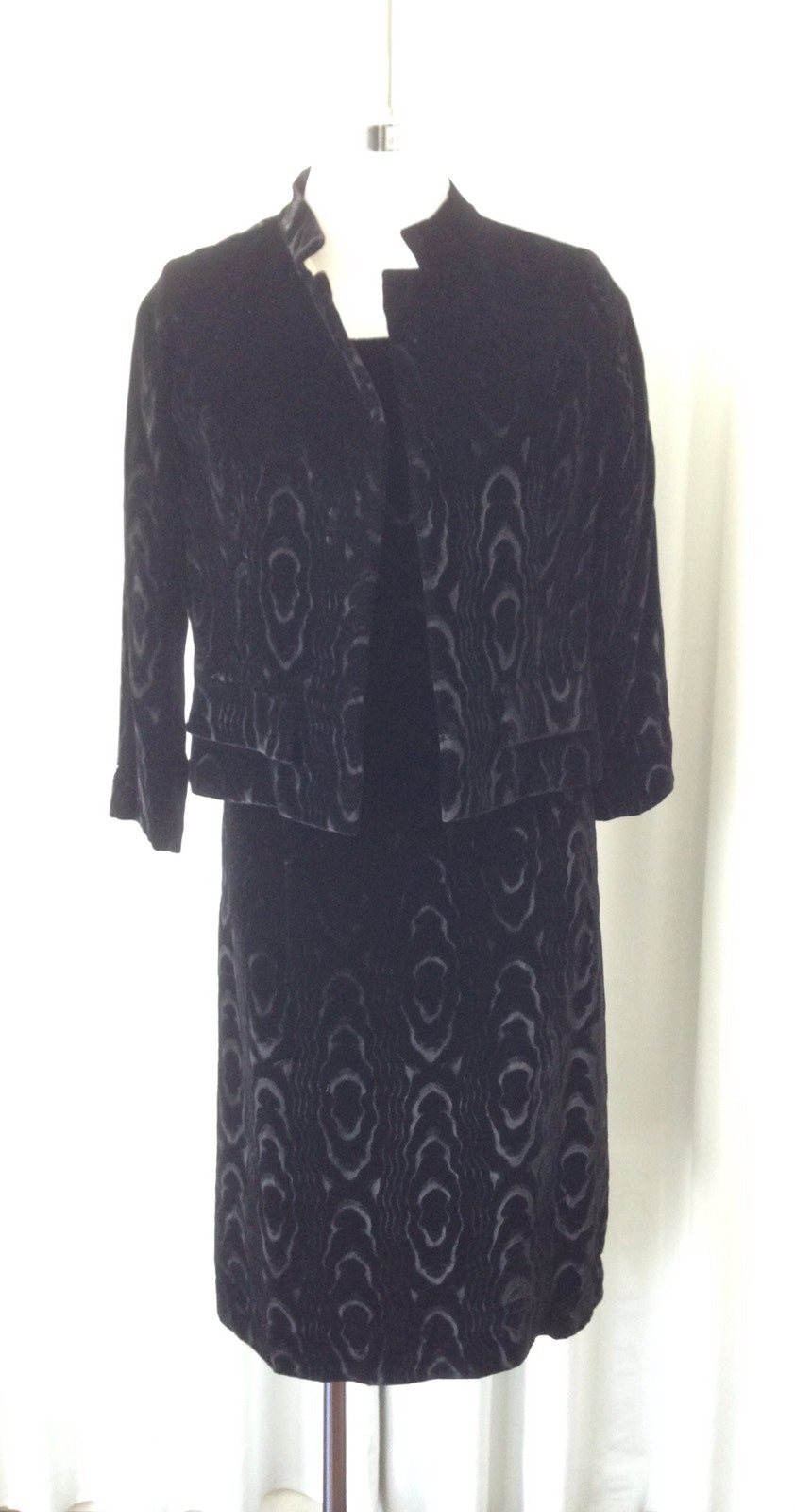Vintage 60’s Sarah Fredericks Black Velour Moire Dress Suit