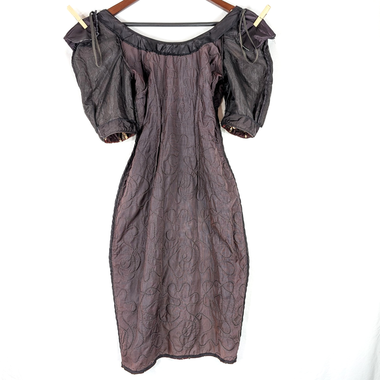 Vtg 80s Midnight Glo Burgundy Velvet Gold Sequin Dress Small Wine Party Cocktail