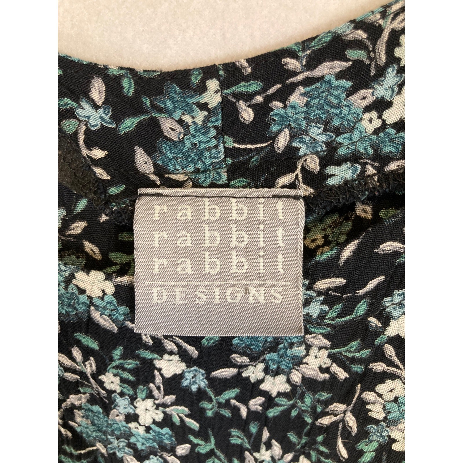 90s Cottagecore Rabbit Rabbit Rabbit Designs 12M Black Teal Floral Midi Dress