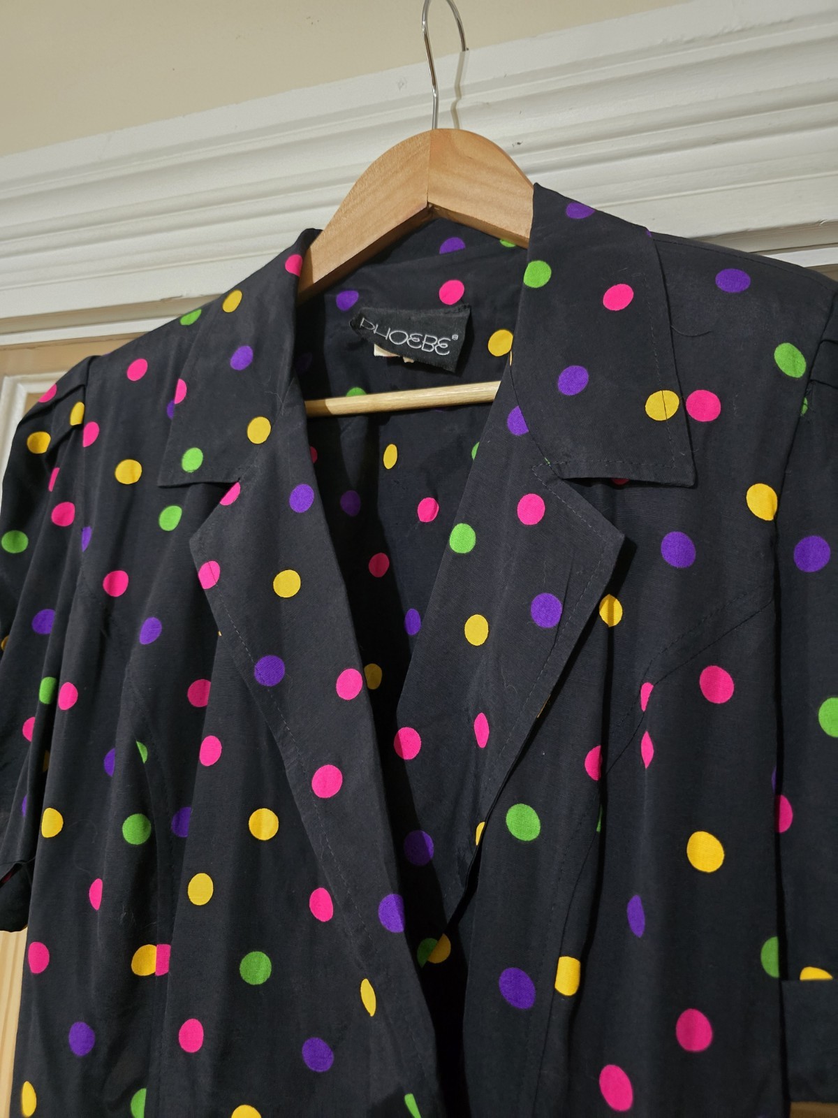 1980’s Phoebe Brand Black Dotted Dress With Flaired Skirt Stranger Things