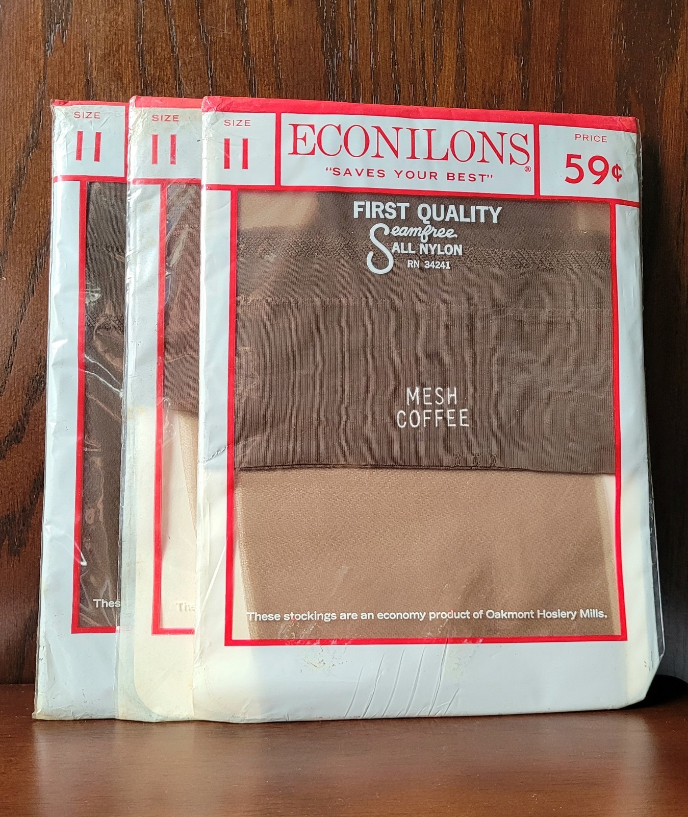Vintage 1960s Nylon Garter Stockings Oakmont Hosiery 3 Pair -Mesh Coffee Size 11