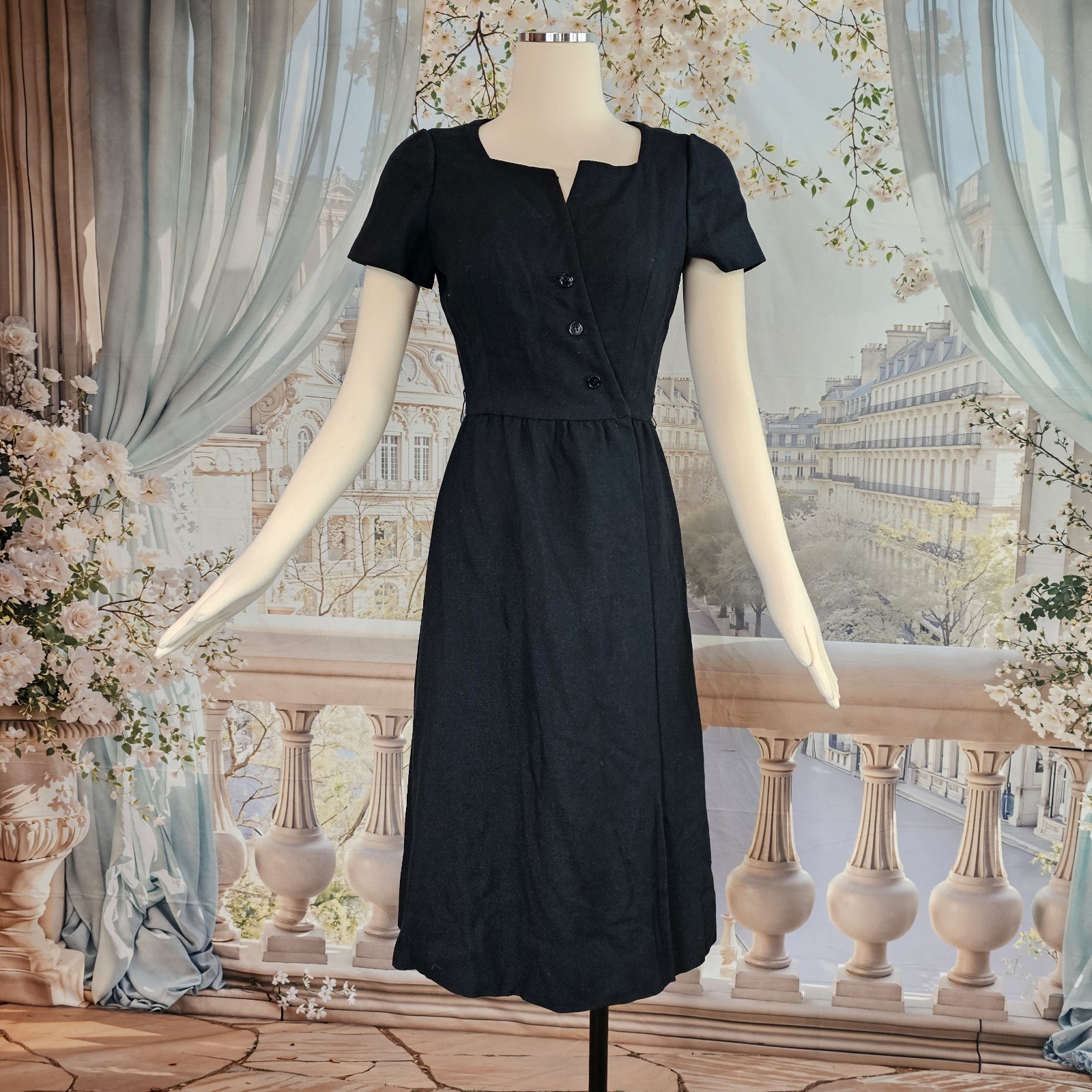 Vintage 1970s Wrap Dress Black Cocktail Molly Parnis Boutique Mididress Retro