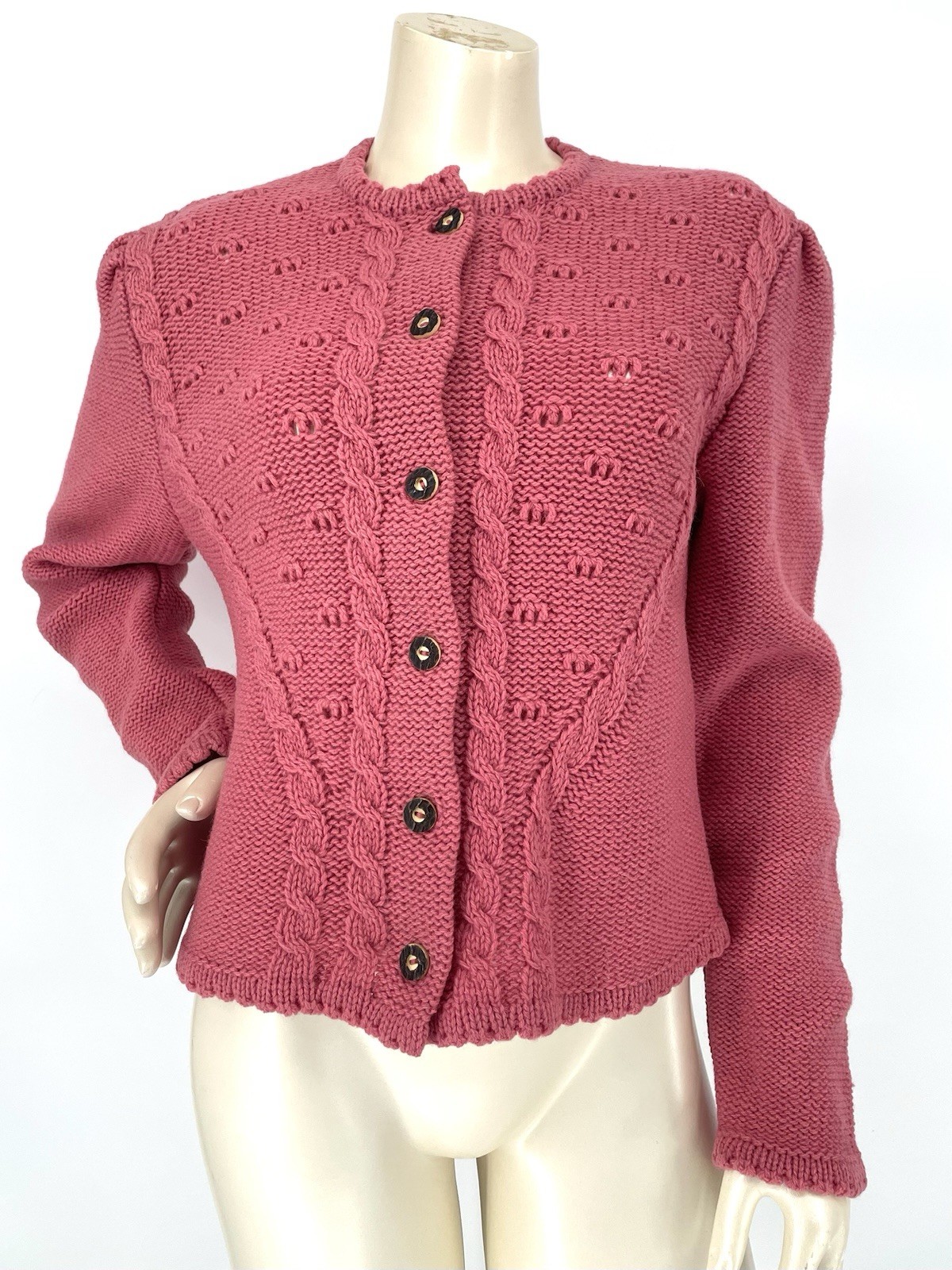 Vintage 80s Stapf Tyrol Pink Alpine Austria Knit Wool Fraulein Sweater Cardigan