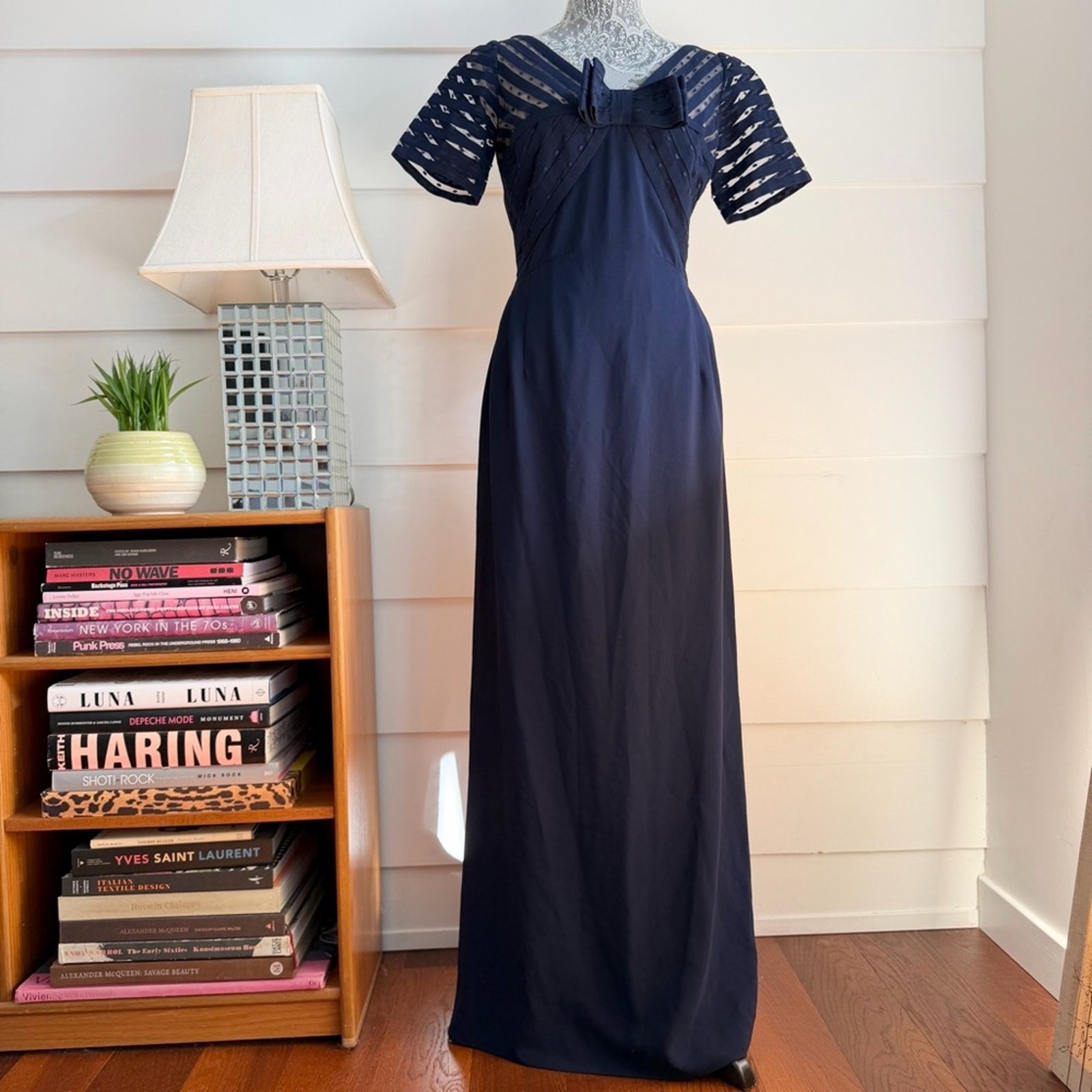 Vintage 50s 60s Gown Terry Allen Original Blue Dress Sheer Illusion Top