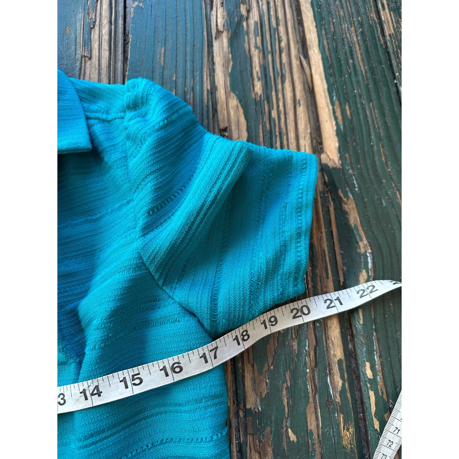 Vintage Marty Gutmacher Teal Blue Textured Knit Short Sleeve Shift Dress 3081