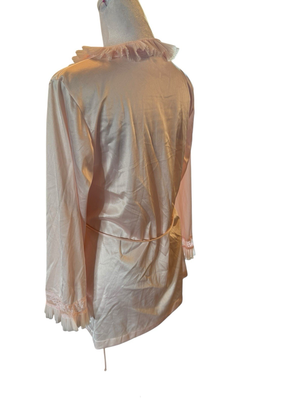 Vintage Jolie Two Pink Night Gown Top Short Robe Bed Jacket Ruffle Tie Nylon S