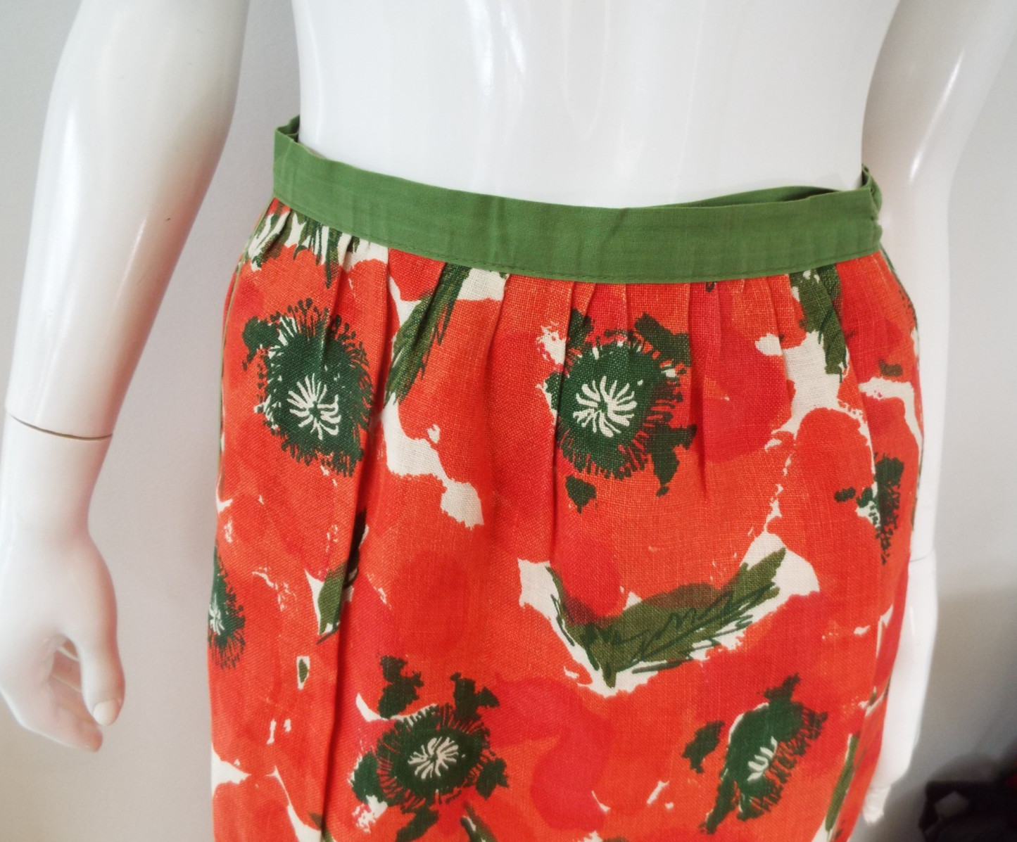 VTG Vera Neumann Cotten Linen Hostess Wrap Skirt PERFECT Poppy Red Green Floral