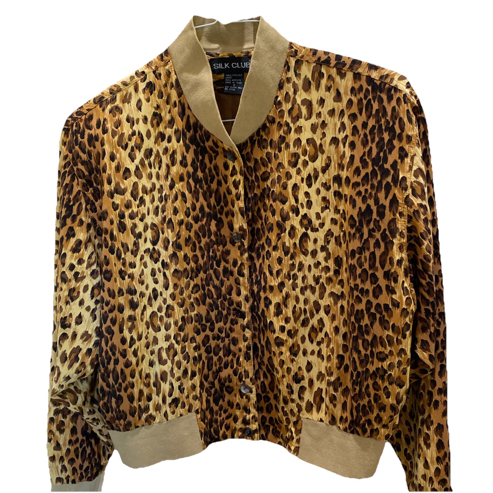 Vintage 90s Silk Leopard/Cheetah Print Bomber Jacket Size Small Chic Luxe Glam
