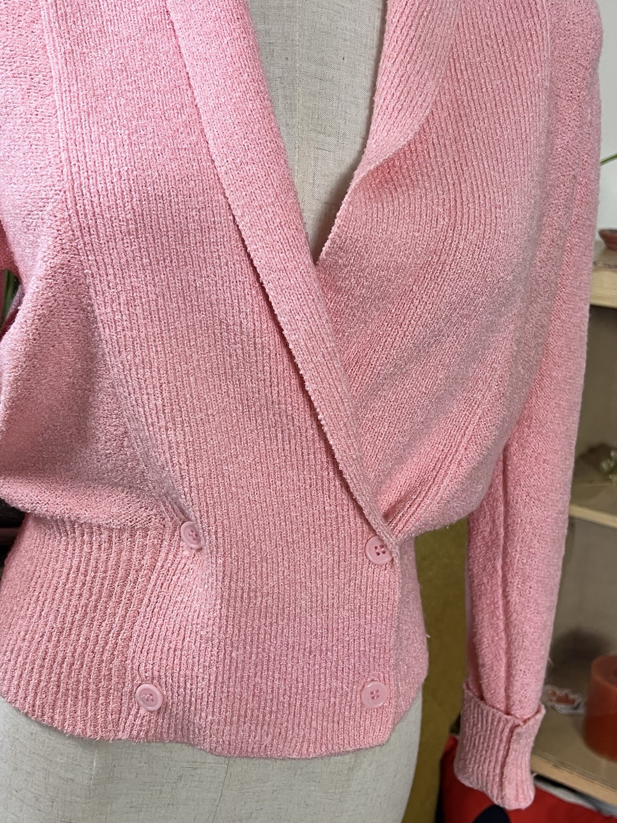 VTG 80s Does 50s Cotton Candy Pink Cowl Neck Sweater Medium
