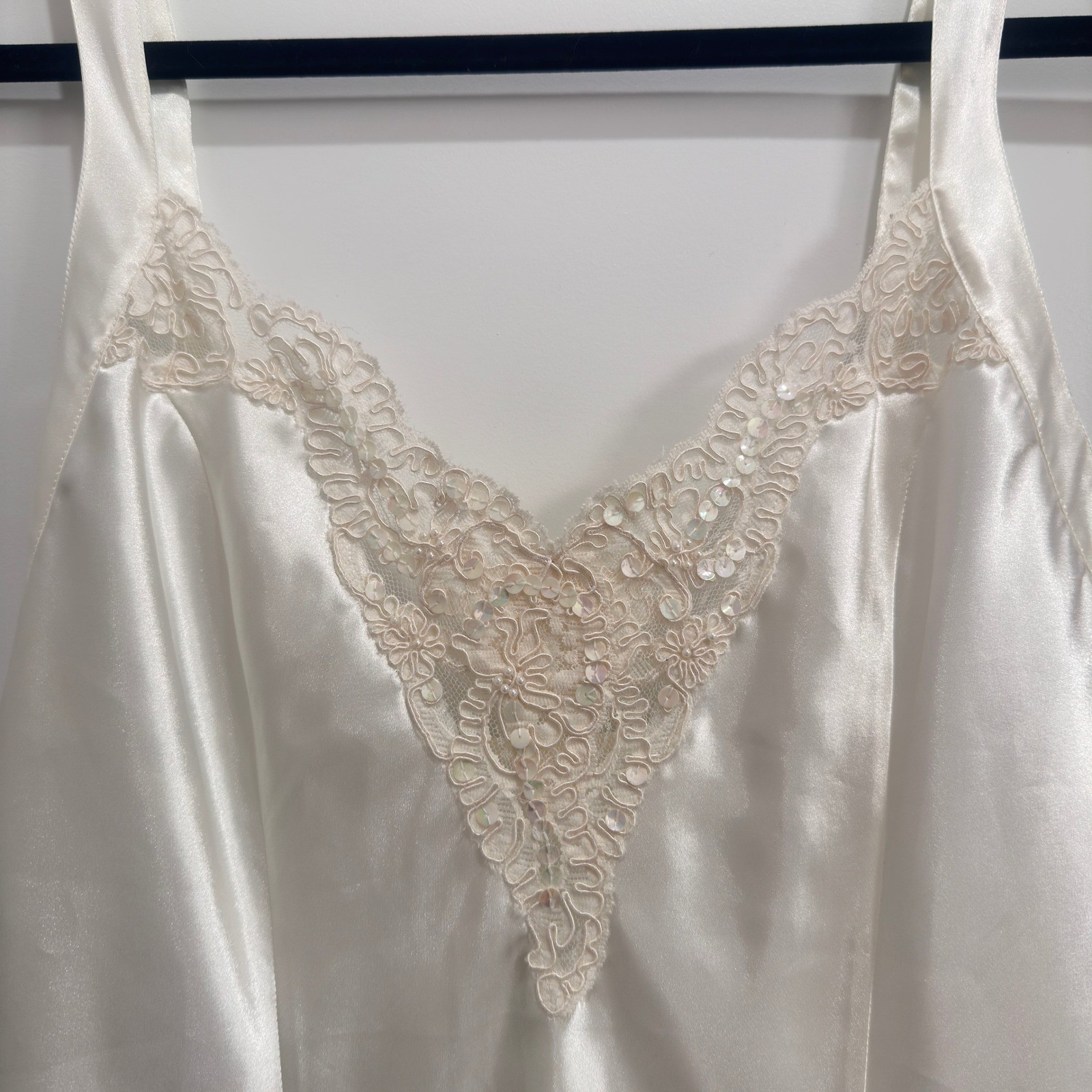 Vintage Victoria’s Secret Ivory Satin Lace Sequin Nightgown Ivory Lingerie