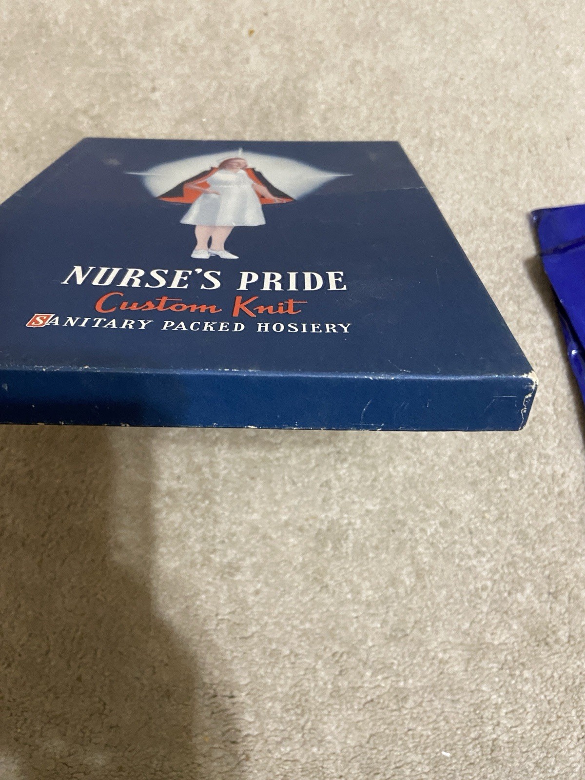 Vntg c1950s Nurse’s Pride Hosiery Cardboard Box w/ 2 Pair Knit Stockings in Pkg
