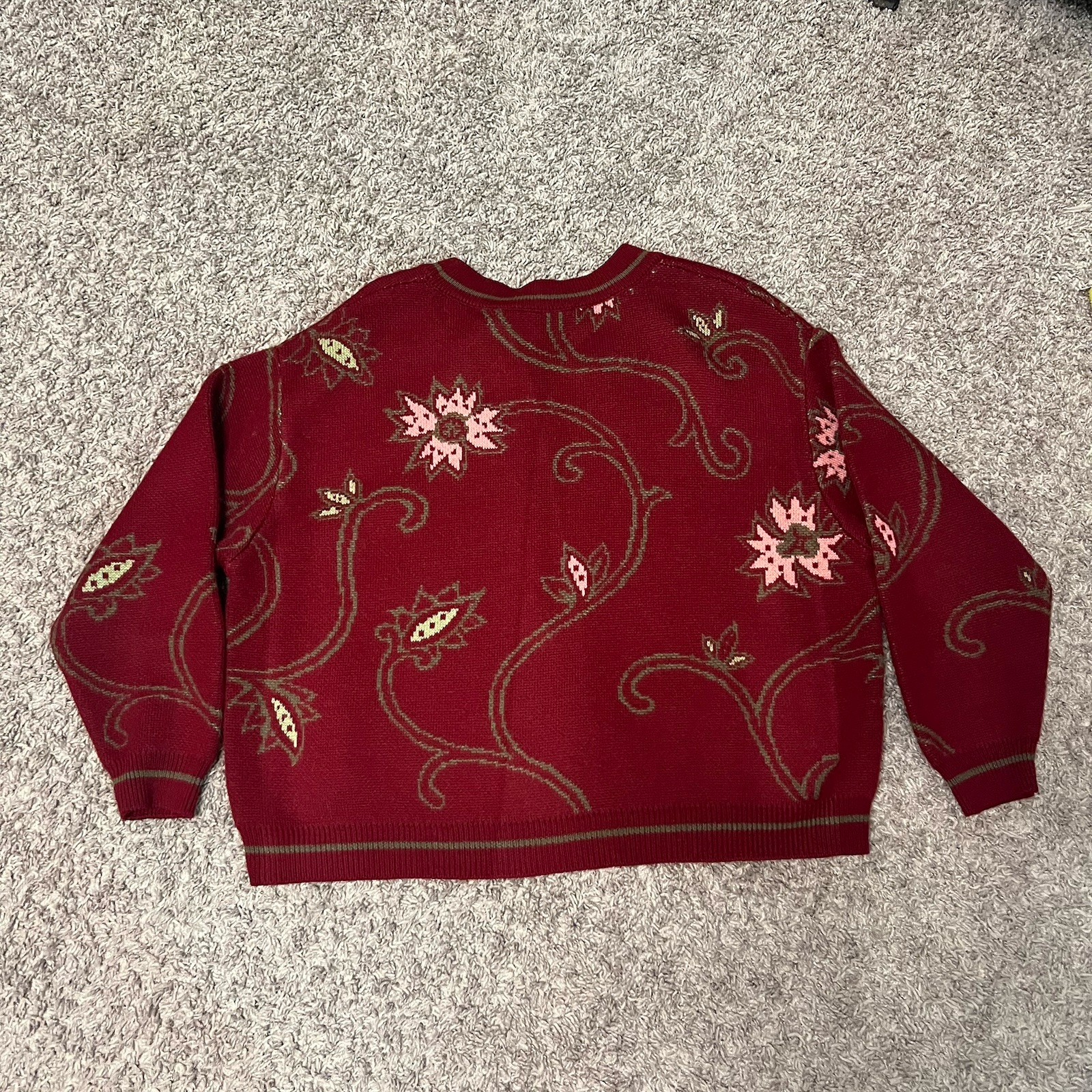 Vintage United Colors Of Benetton Wool Burgundy Pink Floral
