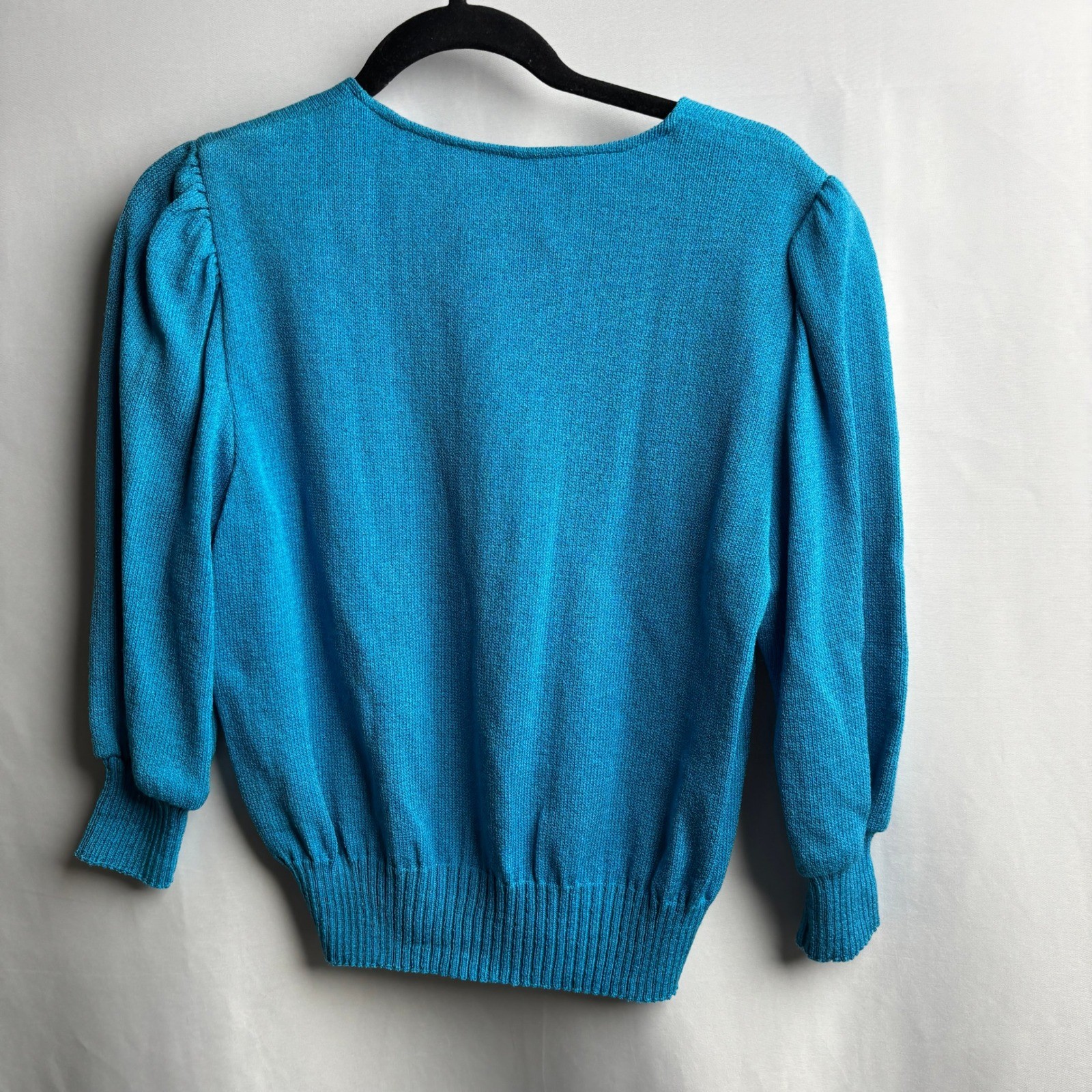 Anthony Sicari Vintage 80s Blue Knit Sweater Rainbow Inset 6 Pastel Colorful