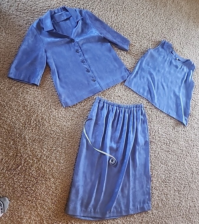 VINTAGE 60s 70s BLUE 3 PIECE JACKIE O SUIT Granny Core Cottagecore Retro Classic
