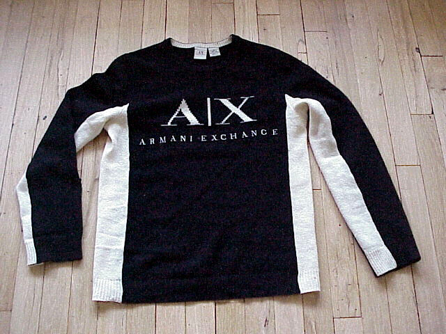 VTG 90s Armani Exchange Lambswool Spell Out LOGO Crew Neck Sweater S/M Hong Kong