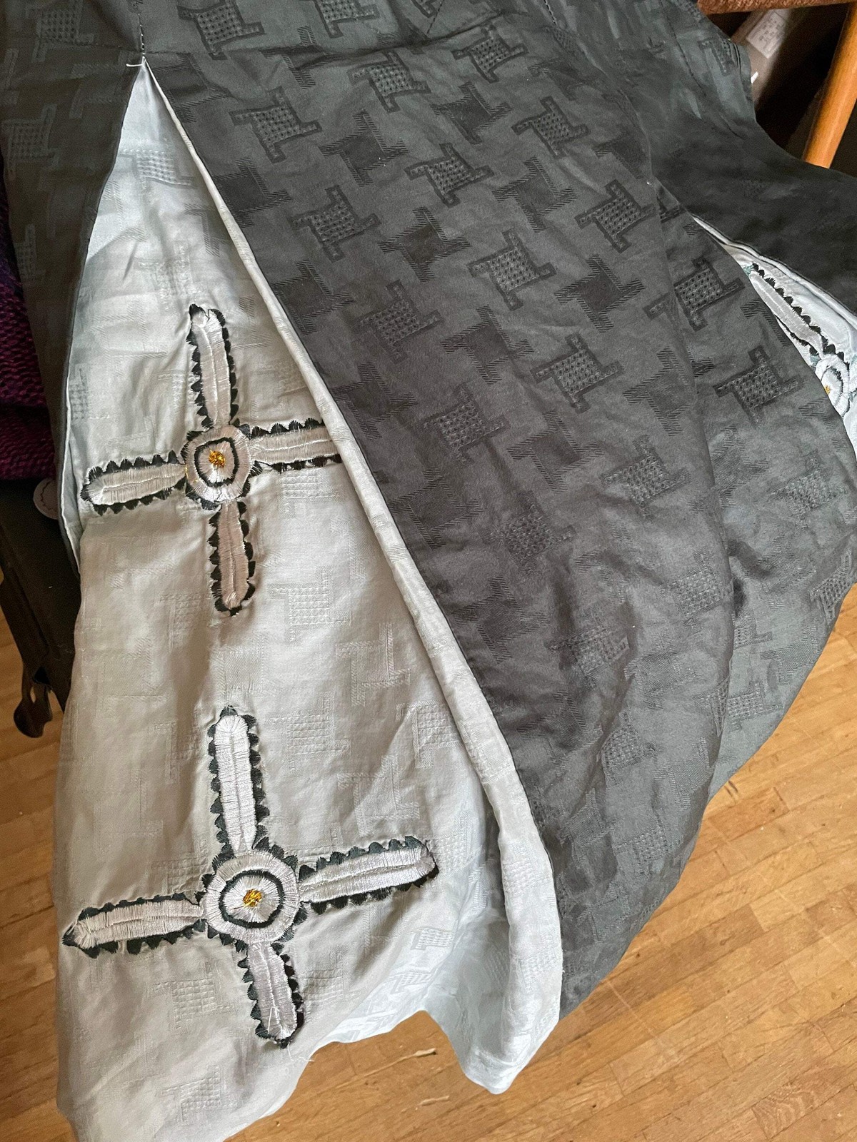 Handmade Sarong with embroidered cross, Vintage green summer skirt, costume, chu