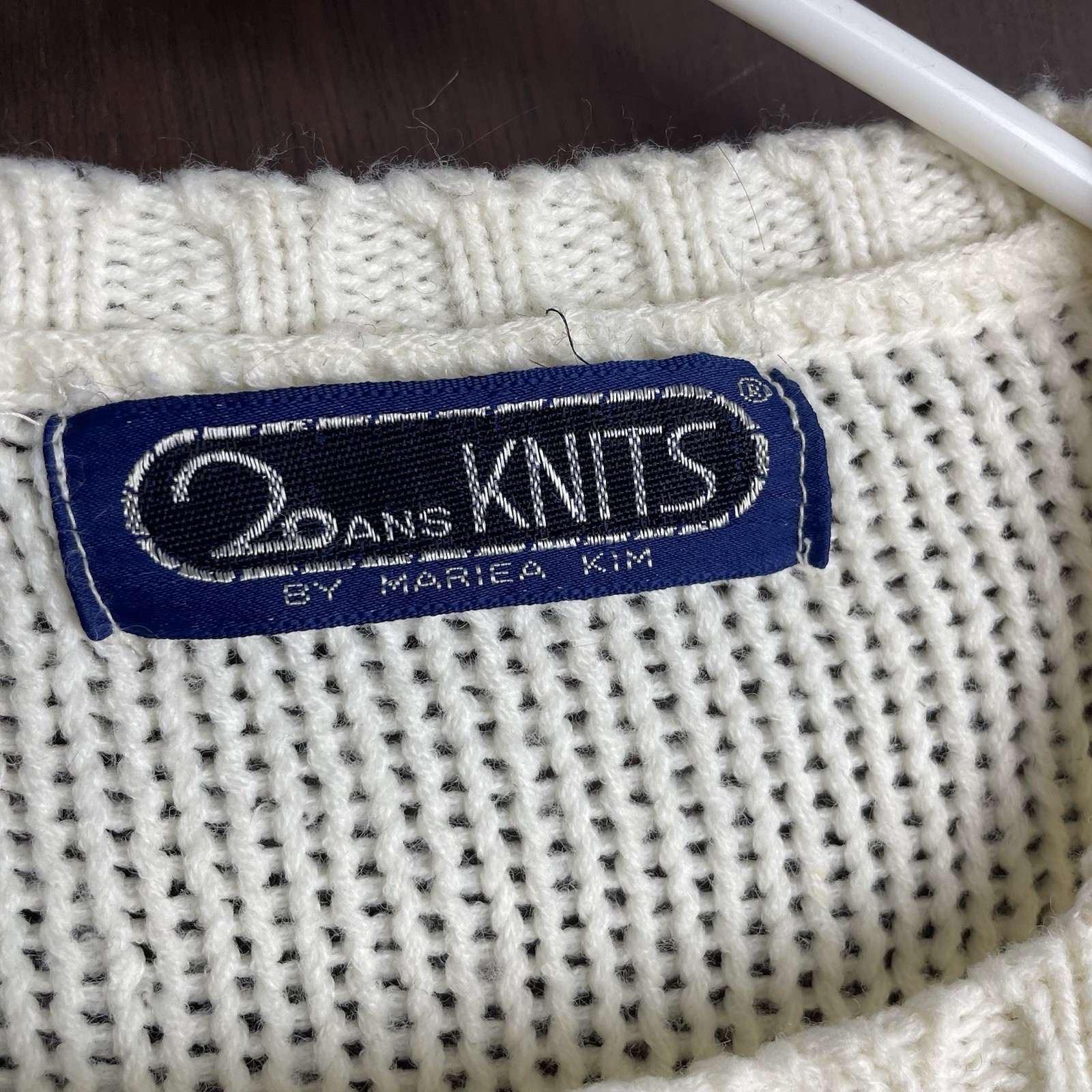 Vintage Mariea Kim Knit Grandma Sweater White Knit Floral Fitted Cottagecore