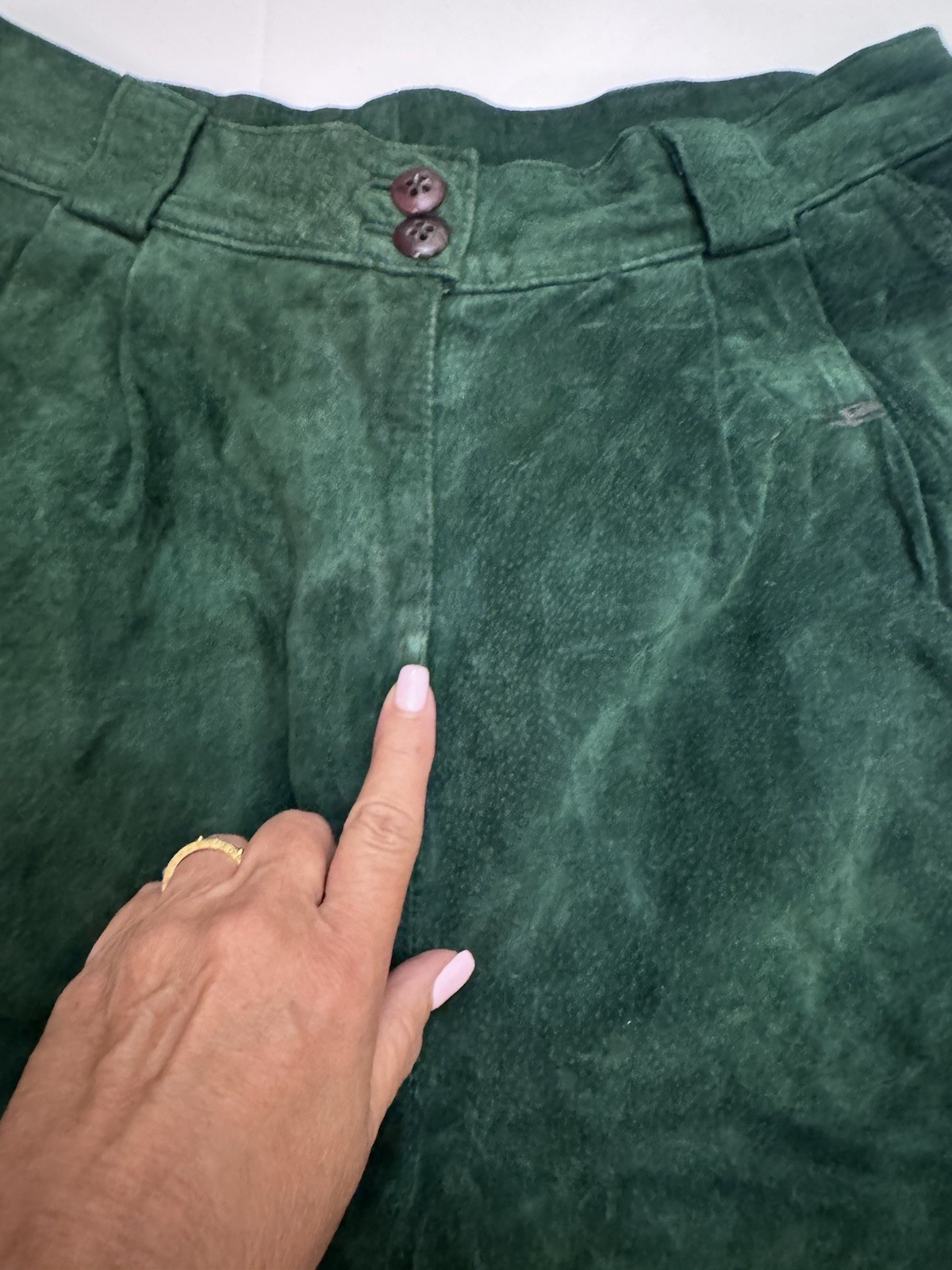 80s VTG diani Suede Leather Shorts Forest Green High Waisted Sz 10 Dark Academia