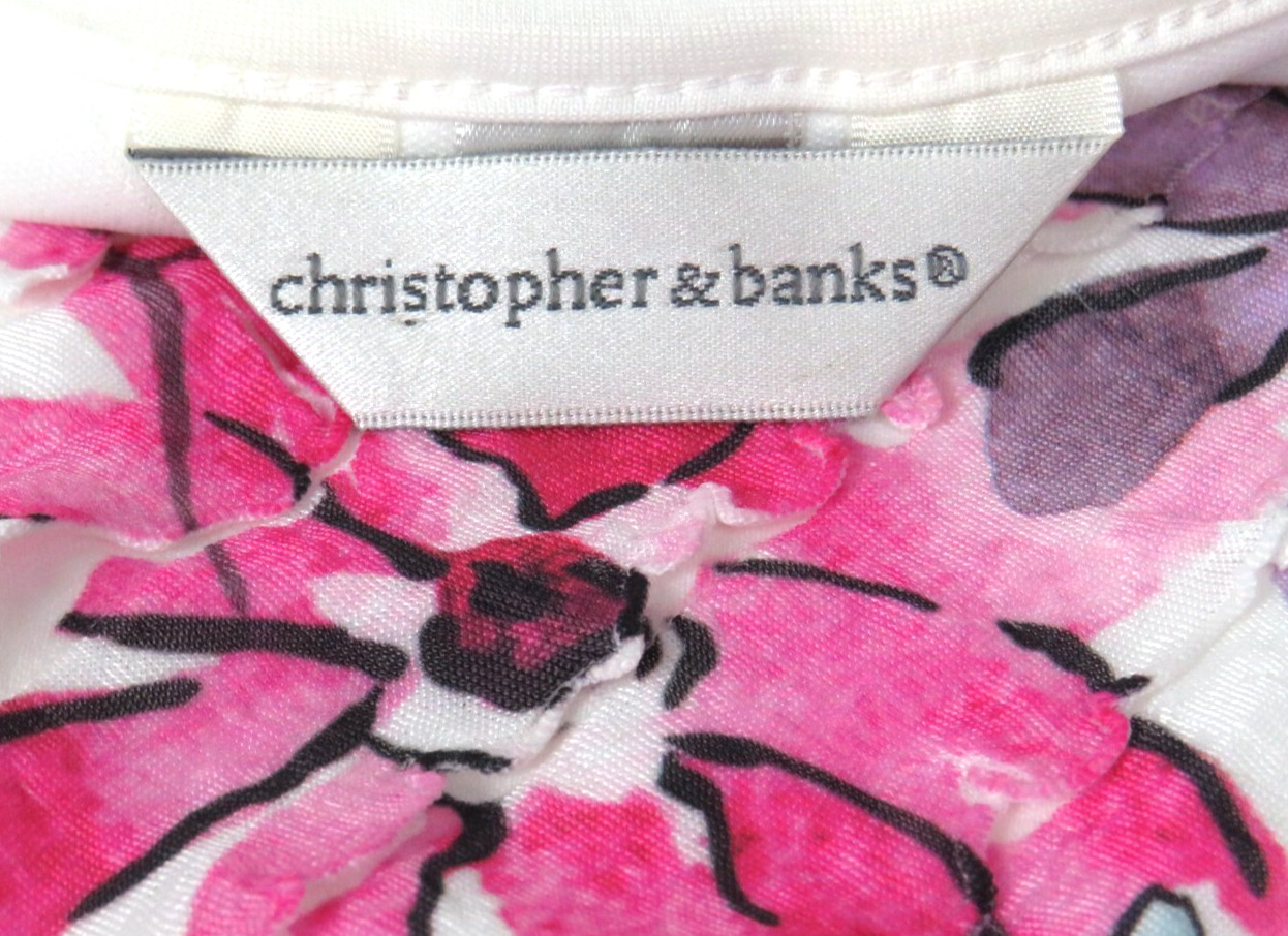 VTG 1980s 90s FLORAL DRESS CHRISTOPHER & BANKS SIZE SMALL RUFFLES POLY SPANDEX