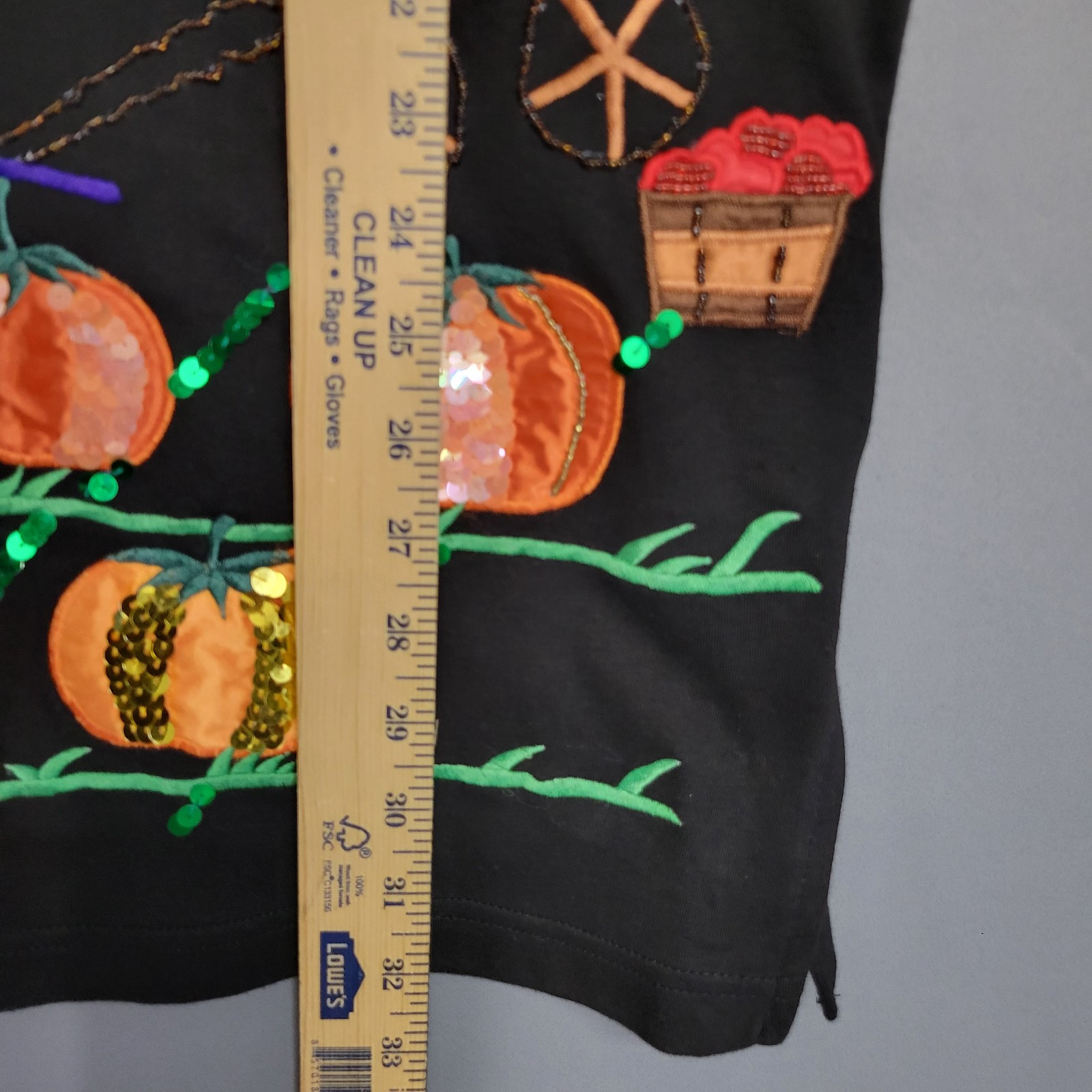 Vintage 80s Accessory Lady Top Womens L Black Fall Applique Embroidered Sequin