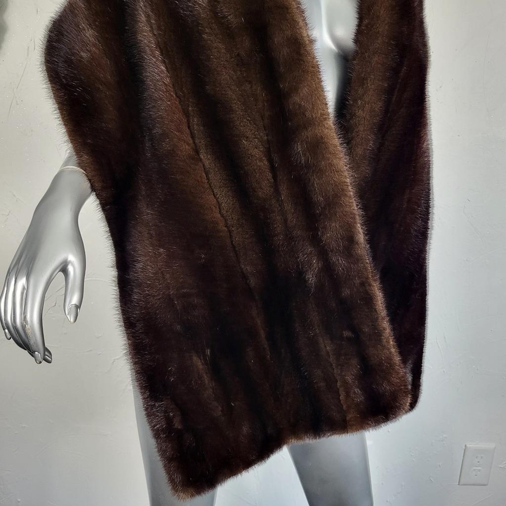 VINTAGE RANCH MAHOGANY BROWN GENUINE REAL MINK FUR STOLE WRAP COAT SHAWL