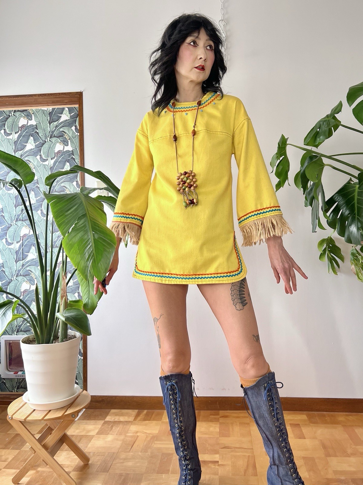VTG 60s 70s Trivia By Charm Of Hollywood MOD Hippie Fringe Cotton Tunic XS/S