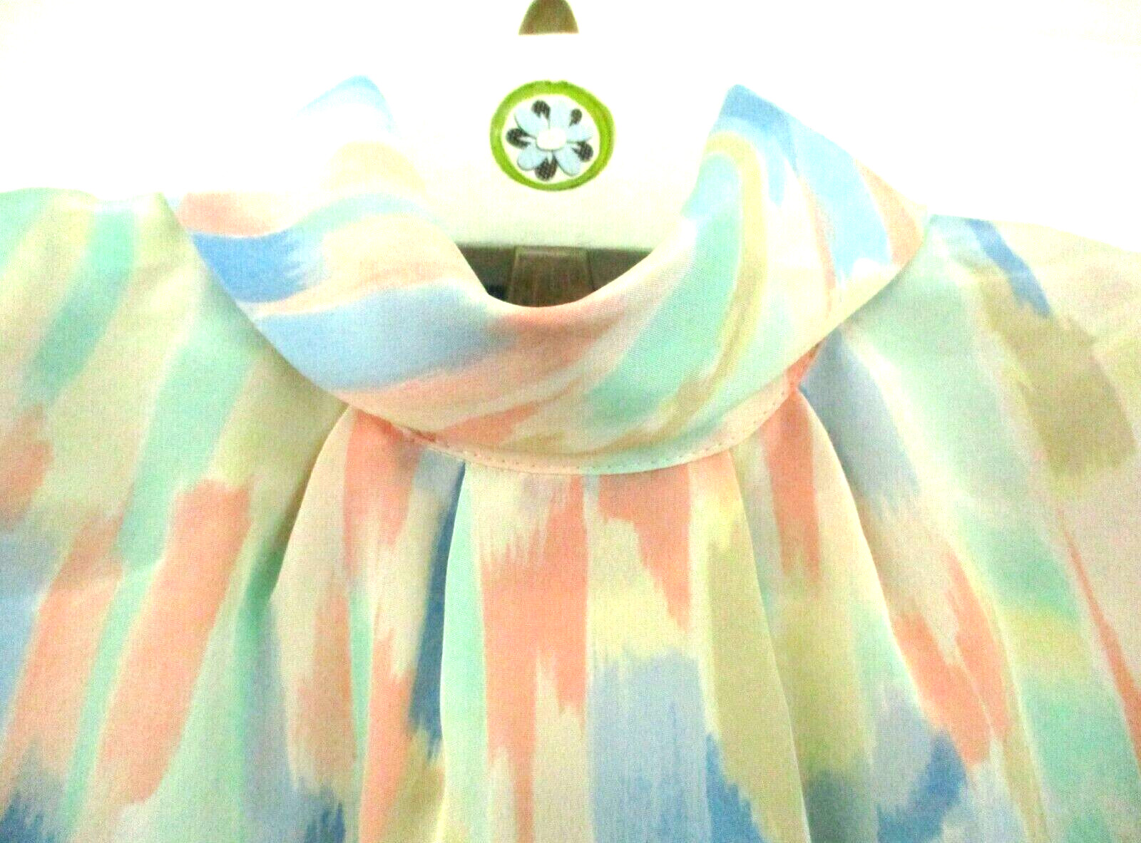 Vtg 1980’s Pastel Multi High-Neck Secretary Blouse Size 16 Striped Puffy Sleeve