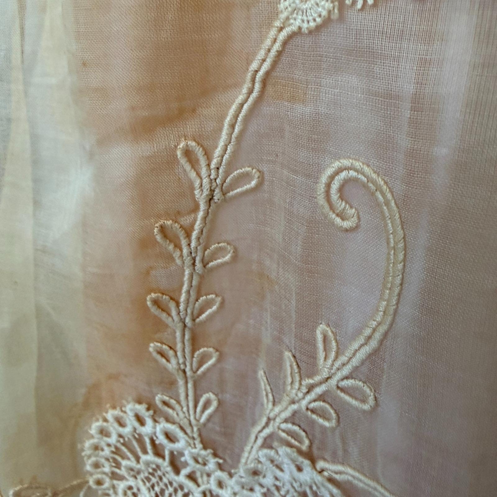 Vintage 50s Organza Lace Fit and Flare Dress Size 12 Peach Cream