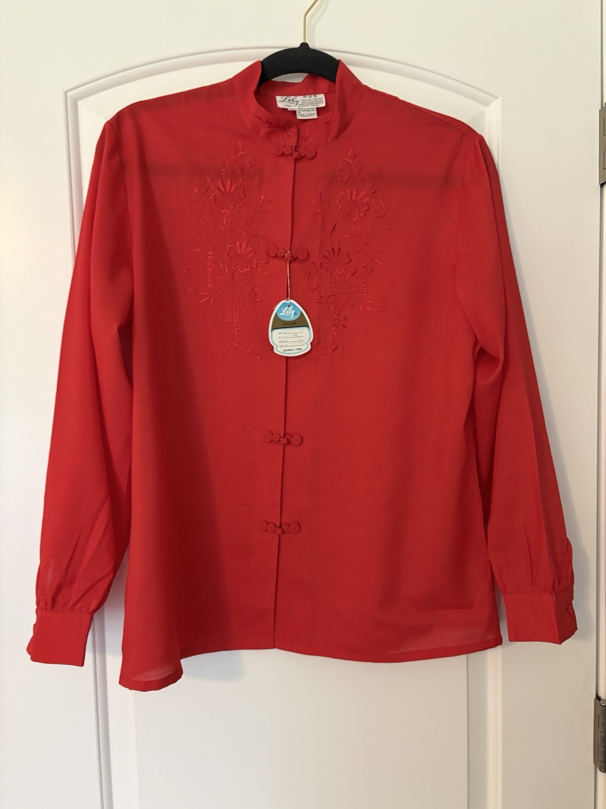 VTG Lily Brand Red Embroidered Long Sleeve Blouse Size 38