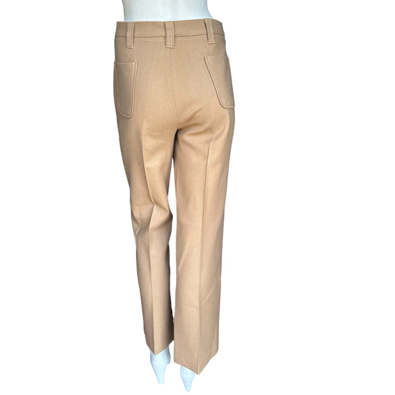 Vintage 60s 70s Ann Robin Bonded Wool Zipper Fly Tan Trousers Size 18 32″ Waist