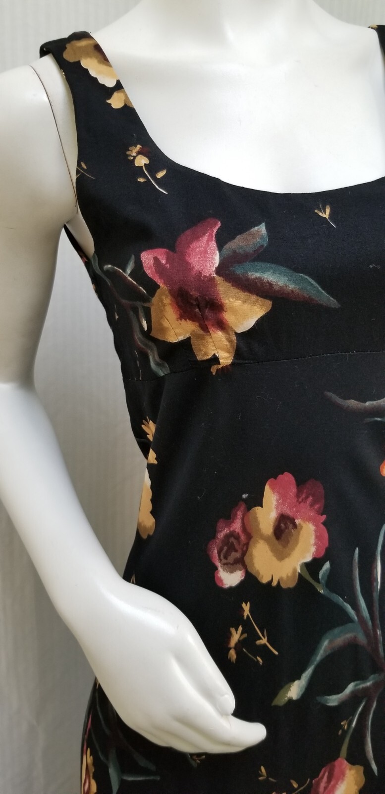 Vintage 1990’s JAY JACOBS Black Floral Rayon Tie Back Dress – Size S/M – EUC