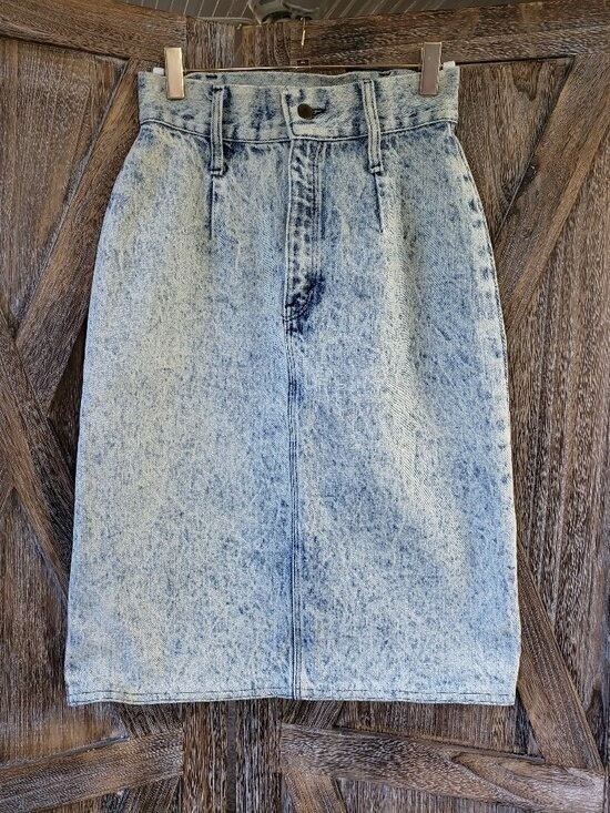 Vtg 80s Rumble Seats Jean Skirt XS Waist 24 Stonewashed Blue Made In USA Grunge