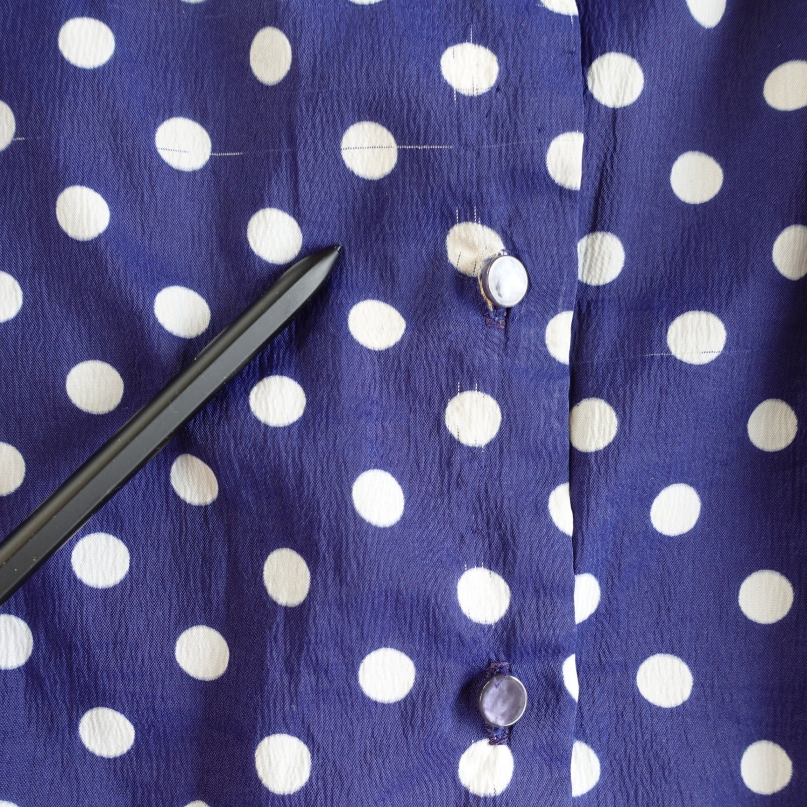 Vtg 70s Polka Dot Blouse Womens M Blue White Ruffle Collar Bell Sleeve Retro Top