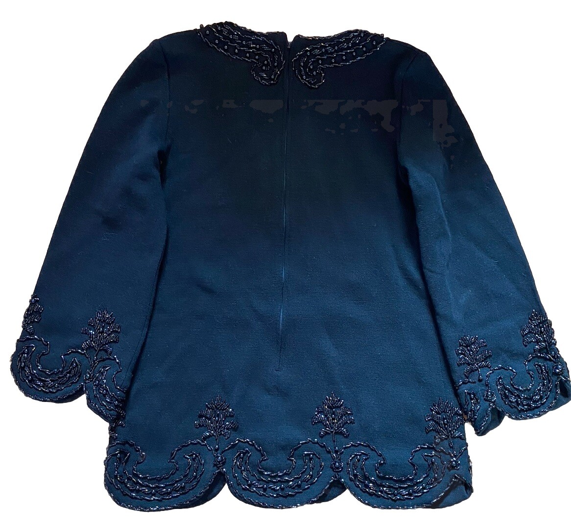 Vintage 100% Virgin Wool Beaded Tunic Mini Dress Palio Made In Hong Kong Sz 10