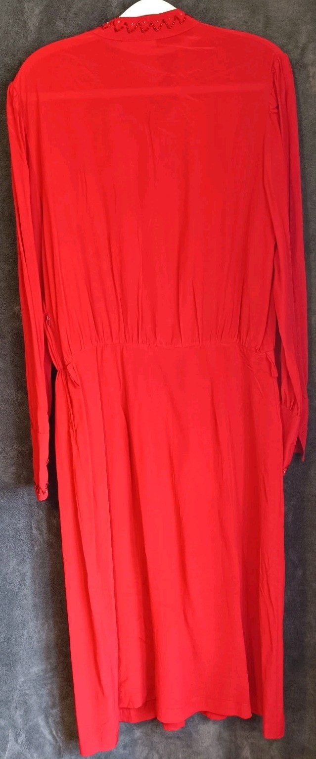 Vintage Dress 36 S 38 M Red Beaded Pintuck Midi Lepool Diffusion True Vintage