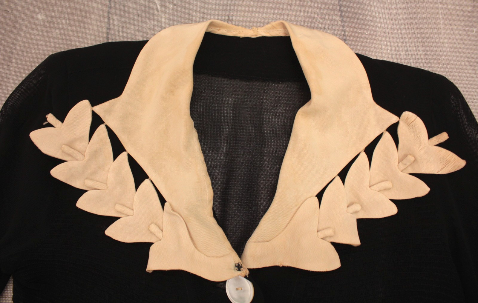VTG Women’s 30s 2 Pc Black & Cream Trim Sheer Dress Set Sz S 1930s Dress Suit