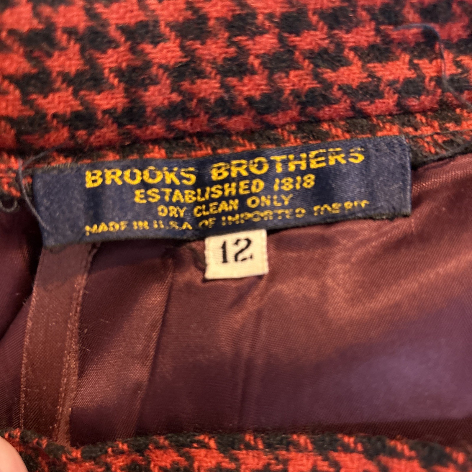 Vintage Brooks Brothers Red Houndstooth Wool Skirt