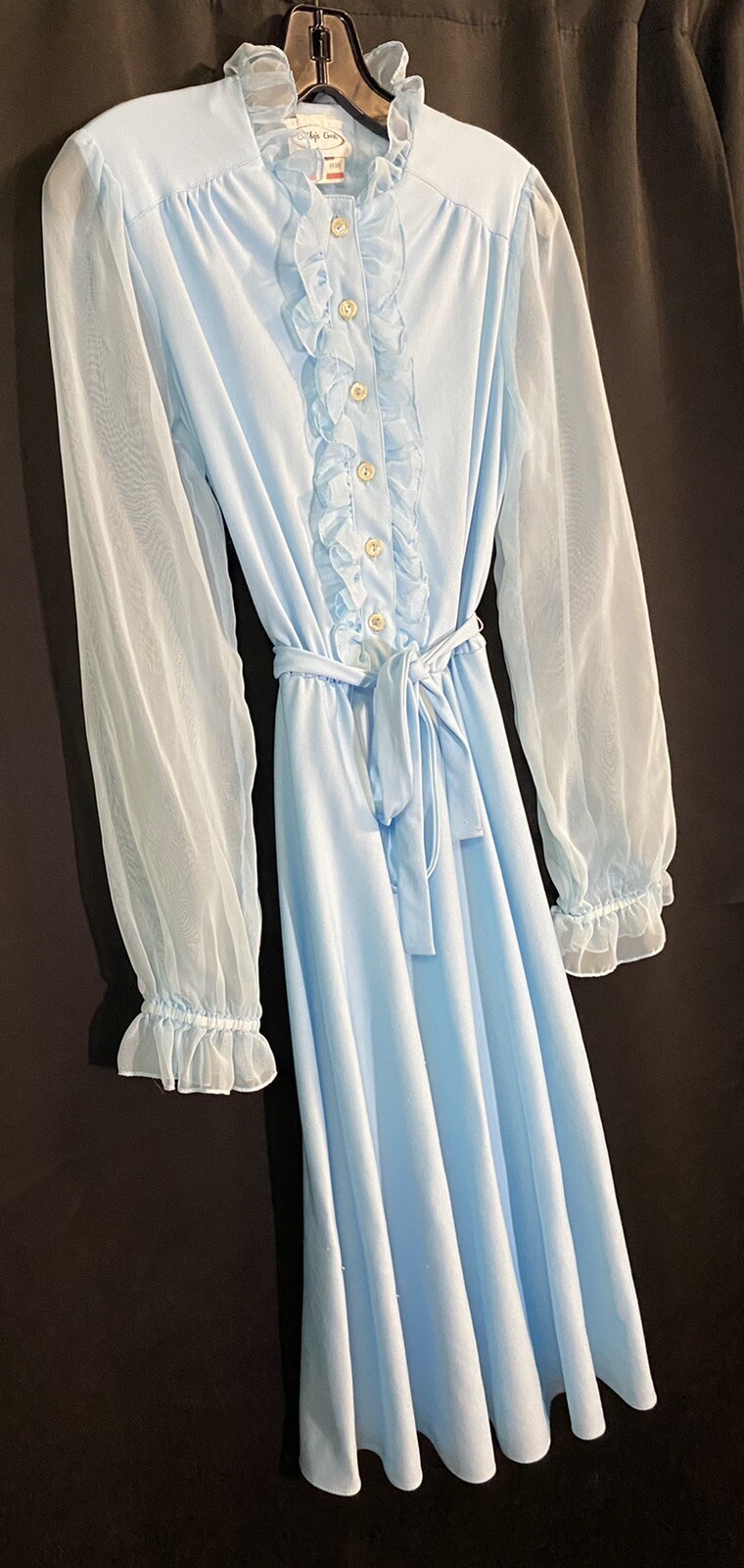 Vintage 70s Bobby’s Girl Baby Blue Prairie Dress Ruffles Sheer Sleeves Size 8