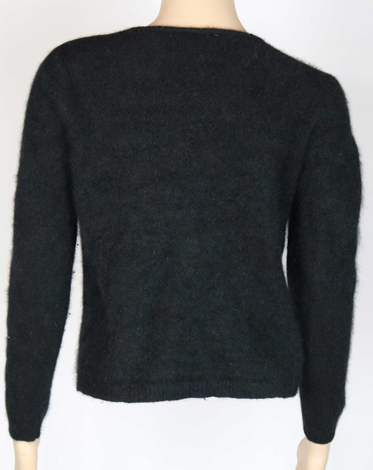 1990s Vintage 1950s Style Rafaella Beaded Cardigan Sweater Black Angora Wool S