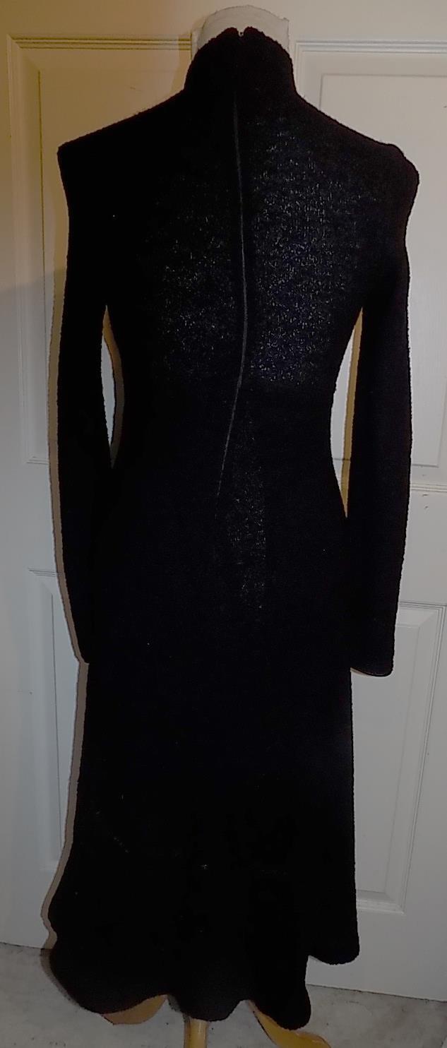 Vintage 80s 90s Black Nubby Wool Nylon Stretchy Dress Kenar Size 6 B34
