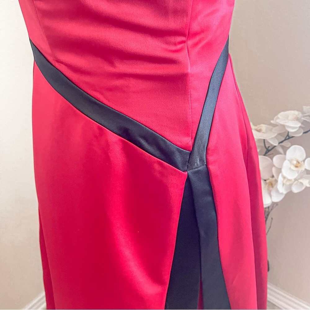 Vintage Let’s Fashion Red and Black Strapless Formal Party Dress Gown Size XS