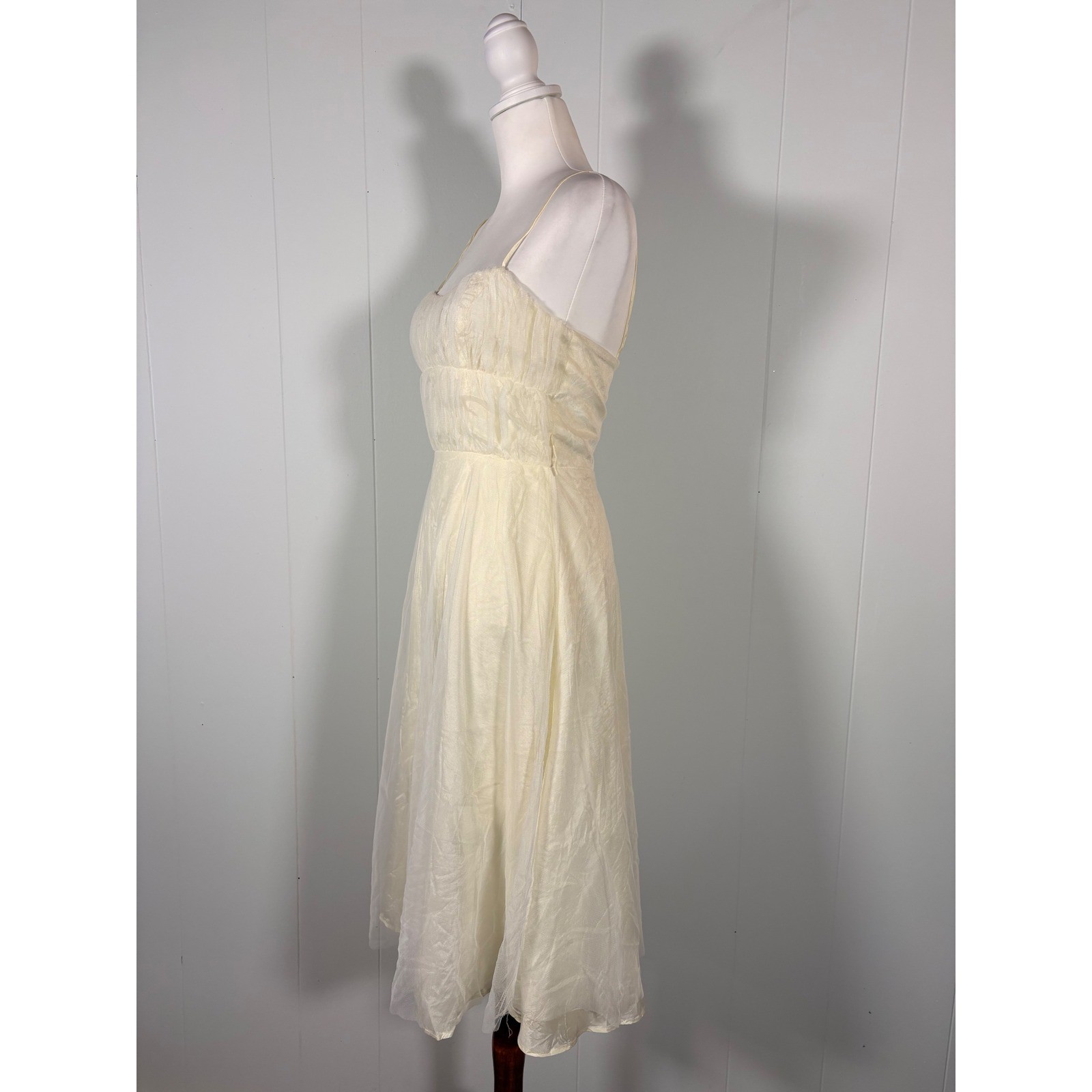 90s Y2K Cream Sweetheart A-Line Dress Women’s XS Midi Fairy Princess Angel Retro