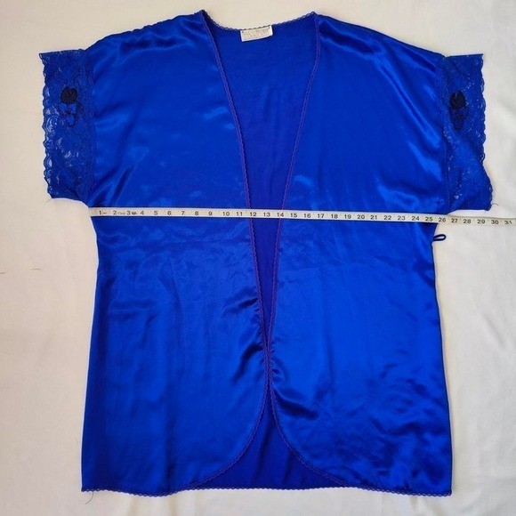 Vintage 80s 2 Pc Lingerie Slip Dress Matching Robe Cobalt Blue Val Mode USA Med