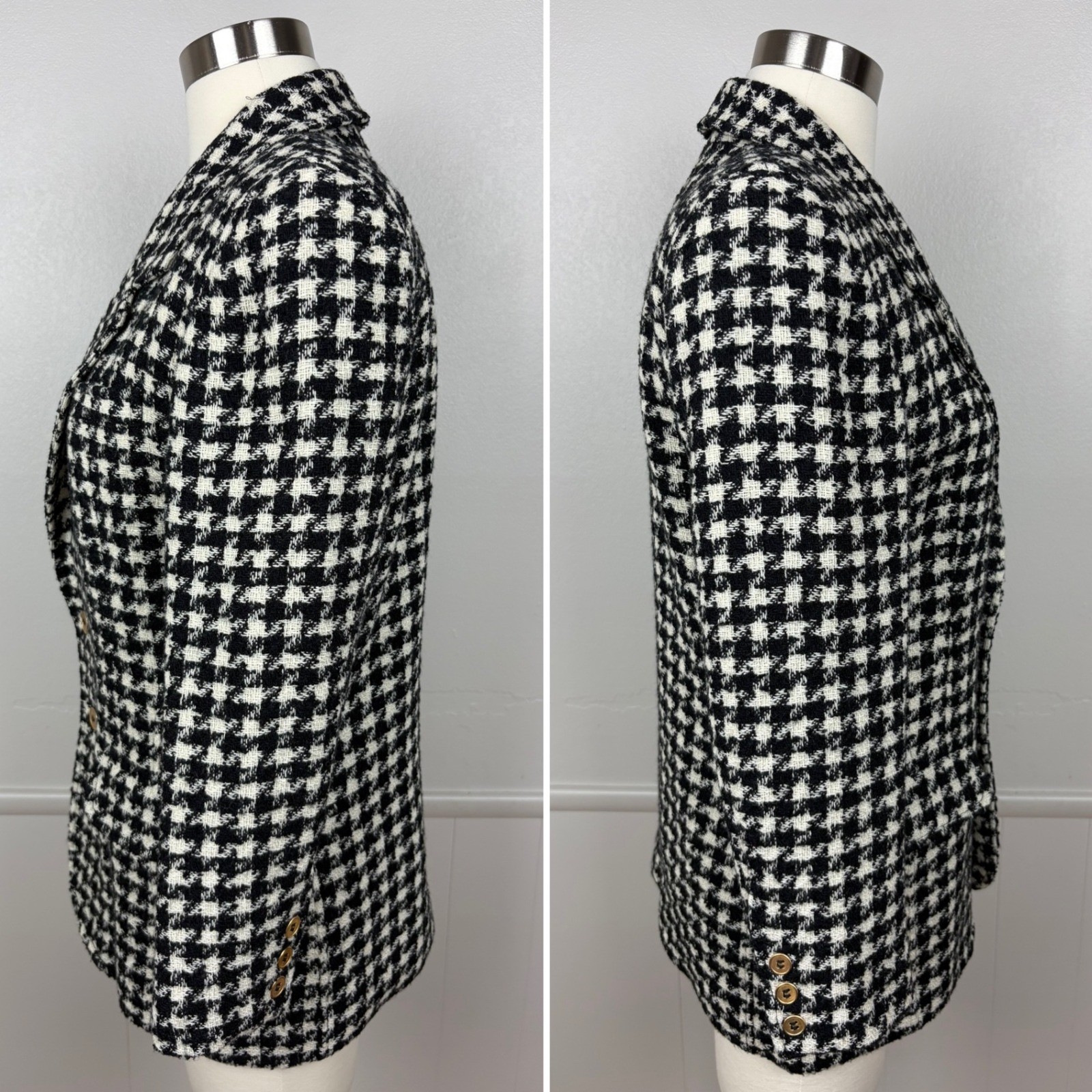 Lizwear Petite Vintage Houndstooth Blazer Size 4P Black White Academia Classic