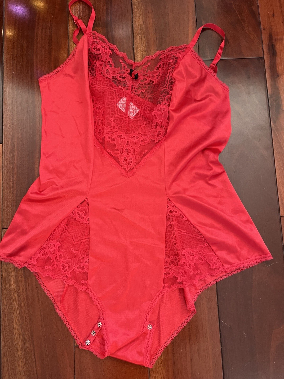 Vintage Applause Teddy Lingerie One Piece Bodysuit Romper Lace Red Size 32 USA