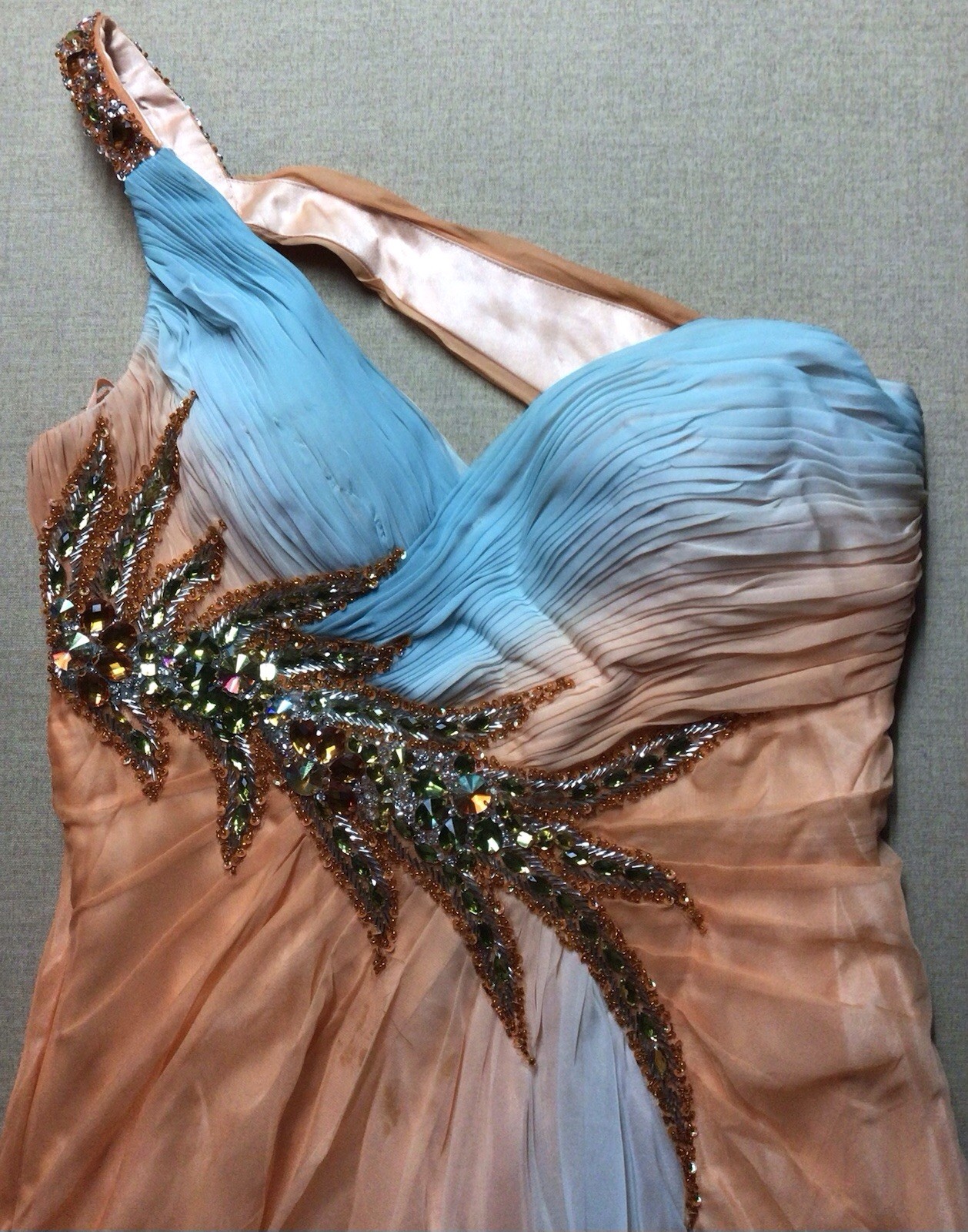 Vintage Women’s Formal Evening Chiffon Gown 2 Tone Peach&Blue Size 9/10