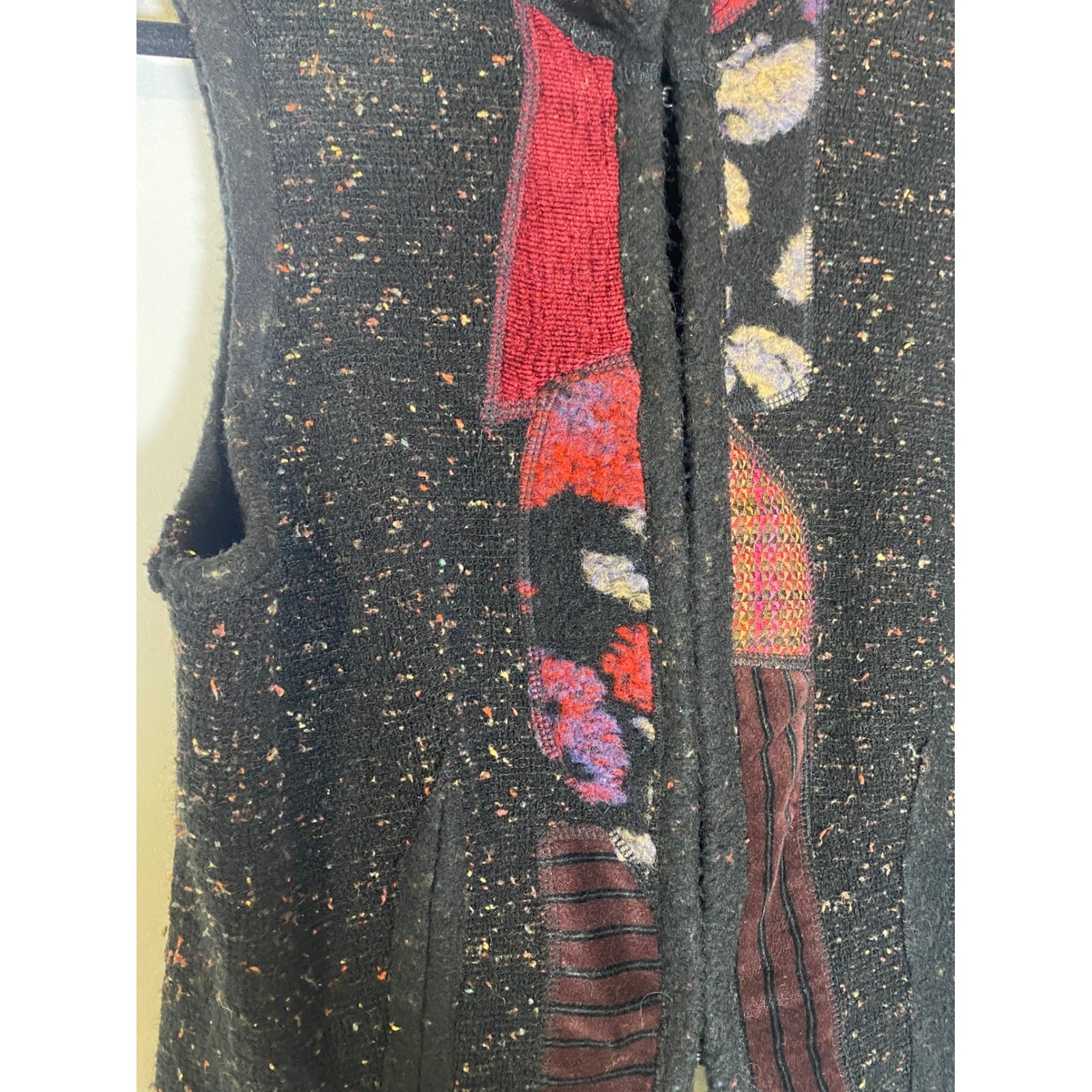 Vintage Canvasbacks Wool Blend Patchwork Art To Wear Flecked Boho Vest S